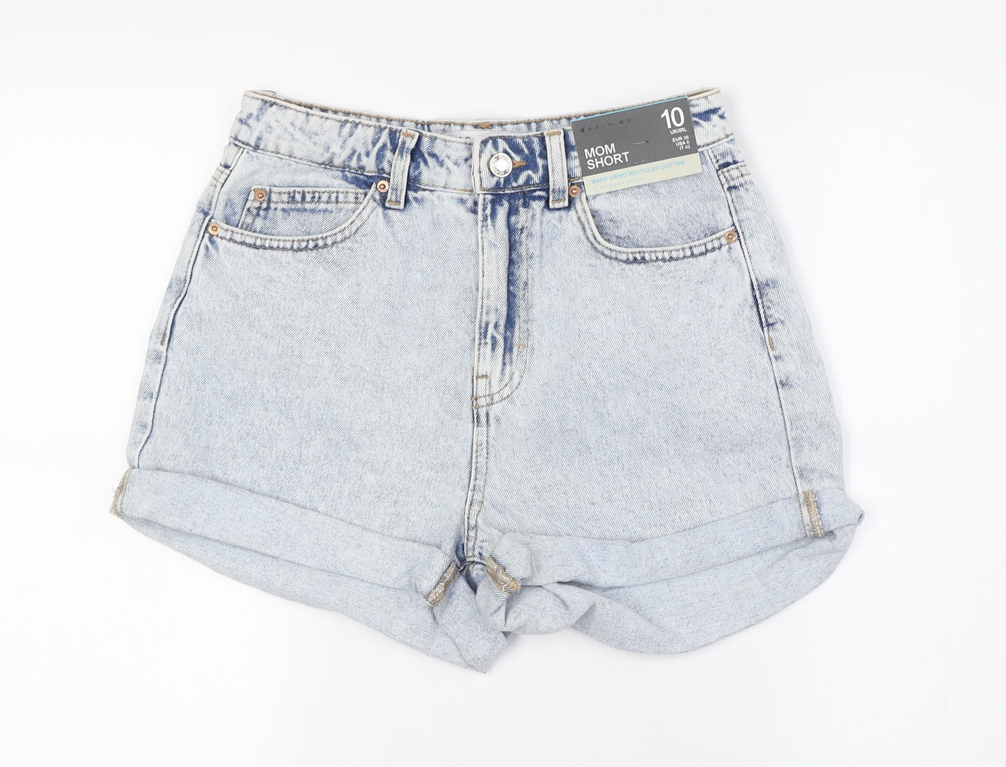 Denim & Co. Womens Blue Cotton Basic Shorts Size 10 Regular Zip - Turn Ups