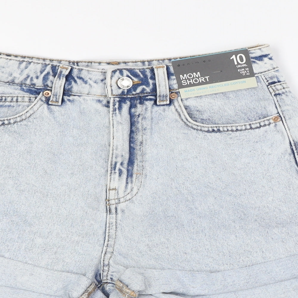 Denim & Co. Womens Blue Cotton Basic Shorts Size 10 Regular Zip - Turn Ups