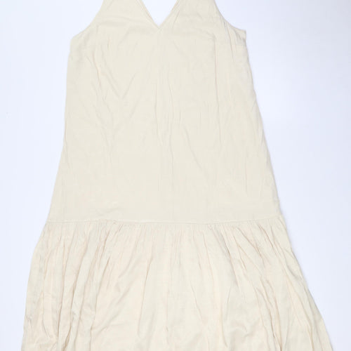 H&M Womens Ivory Polyester A-Line Size M V-Neck