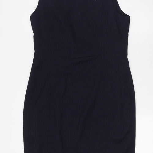 H&M Womens Blue Polyester Pencil Dress Size 16 Round Neck Zip