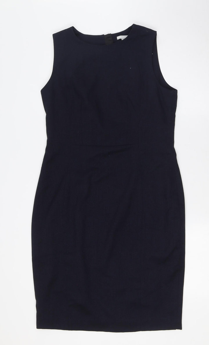 H&M Womens Blue Polyester Pencil Dress Size 16 Round Neck Zip
