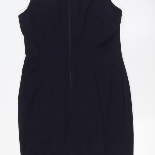 H&M Womens Blue Polyester Pencil Dress Size 16 Round Neck Zip