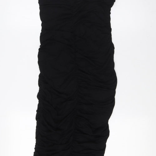 PRETTYLITTLETHING Womens Black Polyester Bodycon Size 14 Scoop Neck - Extreme Ruched