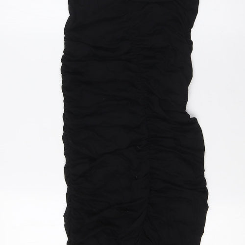 PRETTYLITTLETHING Womens Black Polyester Bodycon Size 14 Scoop Neck - Extreme Ruched