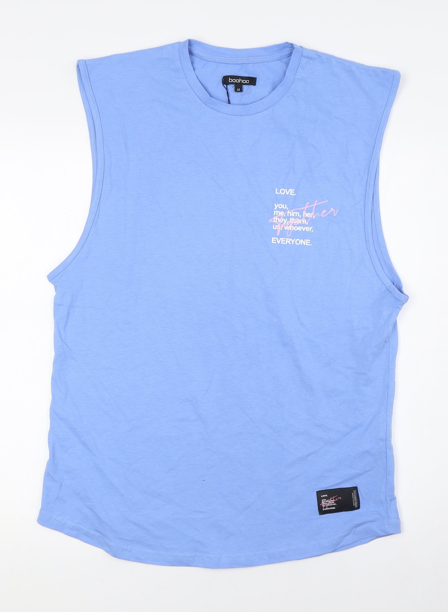 Boohoo Mens Blue Cotton T-Shirt Size M Crew Neck