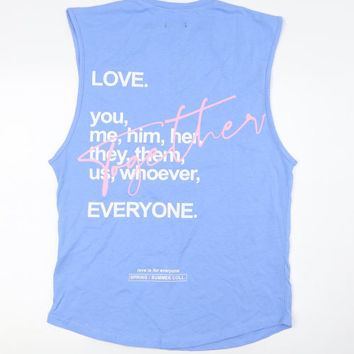 Boohoo Mens Blue Cotton T-Shirt Size M Crew Neck
