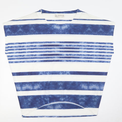 Paramour Womens Blue Striped Polyester Basic T-Shirt Size S Boat Neck - Size S-M