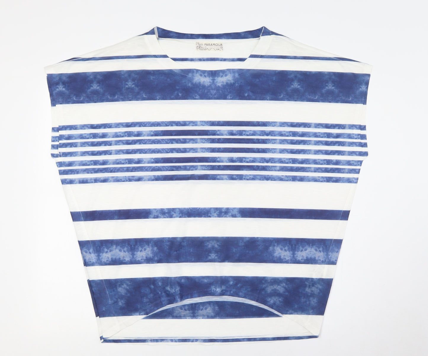 Paramour Womens Blue Striped Polyester Basic T-Shirt Size S Boat Neck - Size S-M