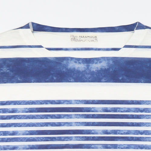 Paramour Womens Blue Striped Polyester Basic T-Shirt Size S Boat Neck - Size S-M