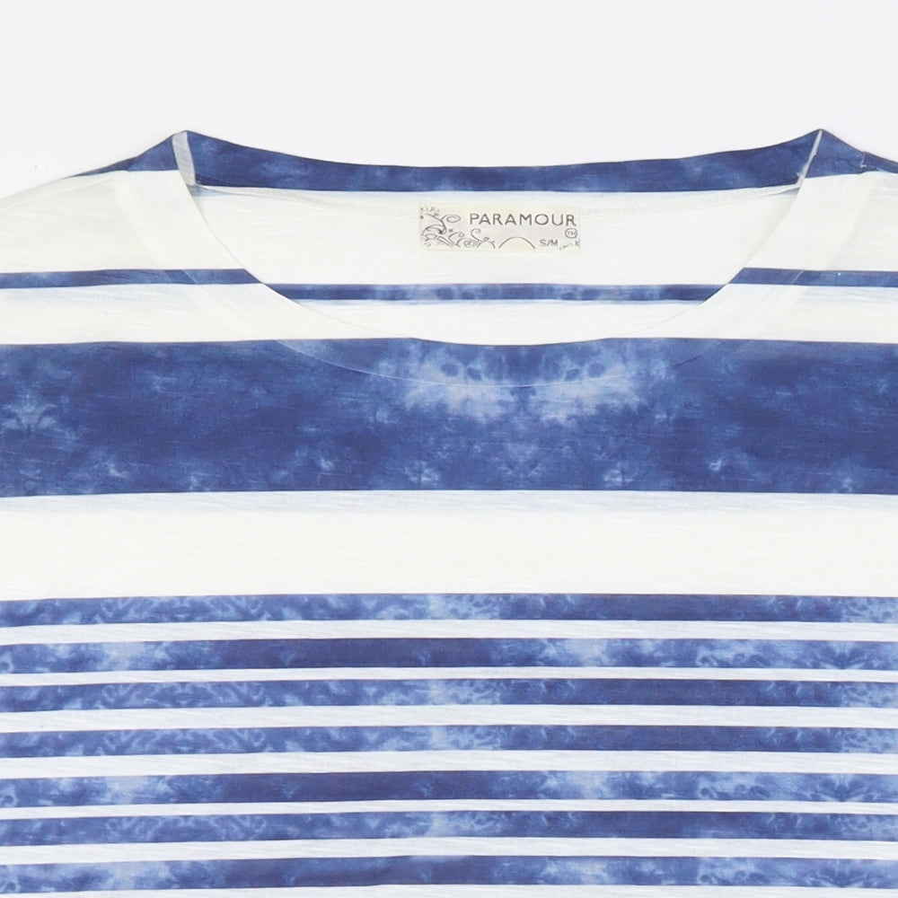 Paramour Womens Blue Striped Polyester Basic T-Shirt Size S Boat Neck - Size S-M
