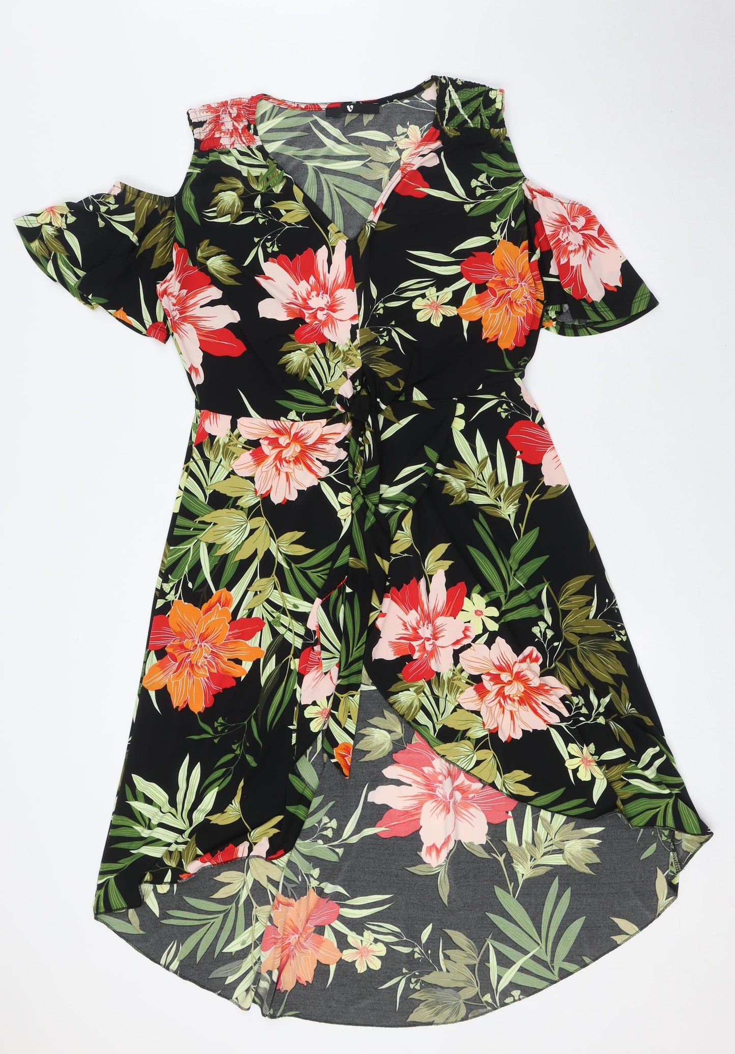 Very Womens Multicoloured Floral Polyester Wrap Dress Size 12 V-Neck Tie - Cold Shoulder