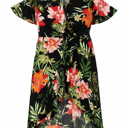 Very Womens Multicoloured Floral Polyester Wrap Dress Size 12 V-Neck Tie - Cold Shoulder