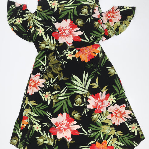 Very Womens Multicoloured Floral Polyester Wrap Dress Size 12 V-Neck Tie - Cold Shoulder