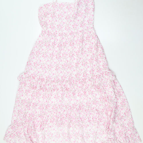 Trixxi Womens Pink Floral Rayon A-Line Size L Square Neck - Tiered