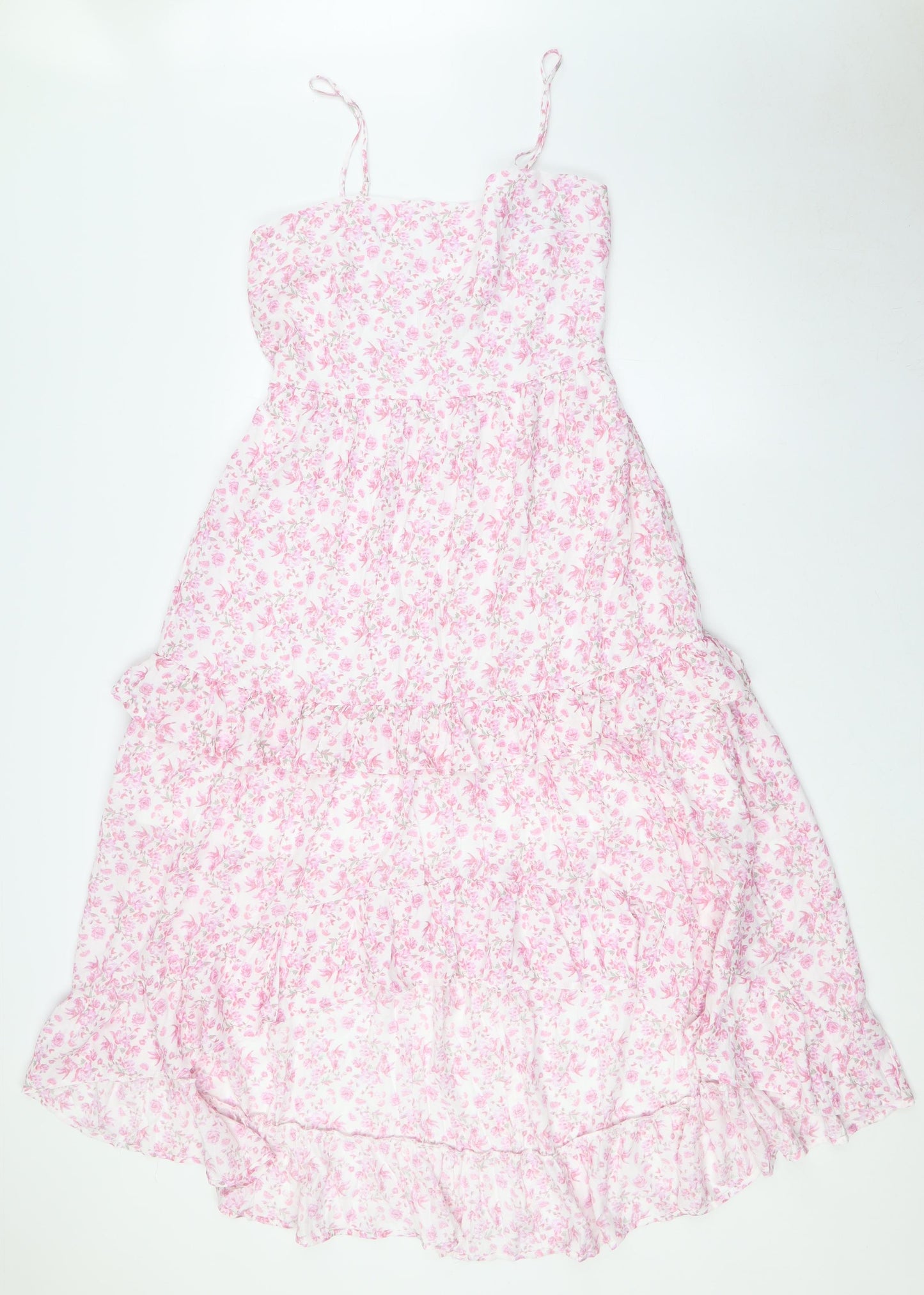 Trixxi Womens Pink Floral Rayon A-Line Size L Square Neck - Tiered