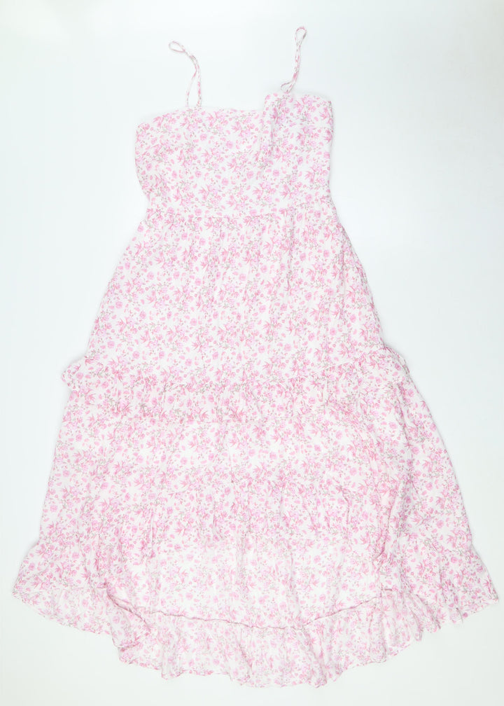 Trixxi Womens Pink Floral Rayon A-Line Size L Square Neck - Tiered
