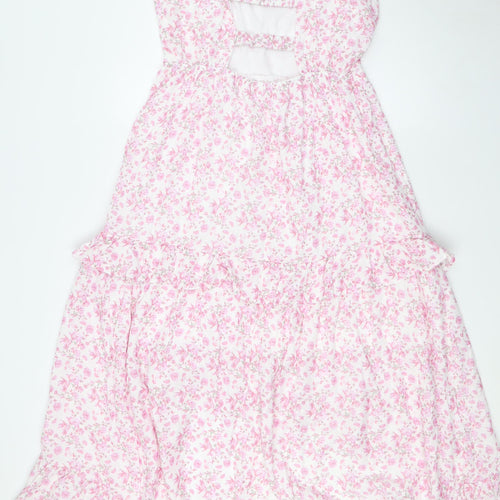 Trixxi Womens Pink Floral Rayon A-Line Size L Square Neck - Tiered