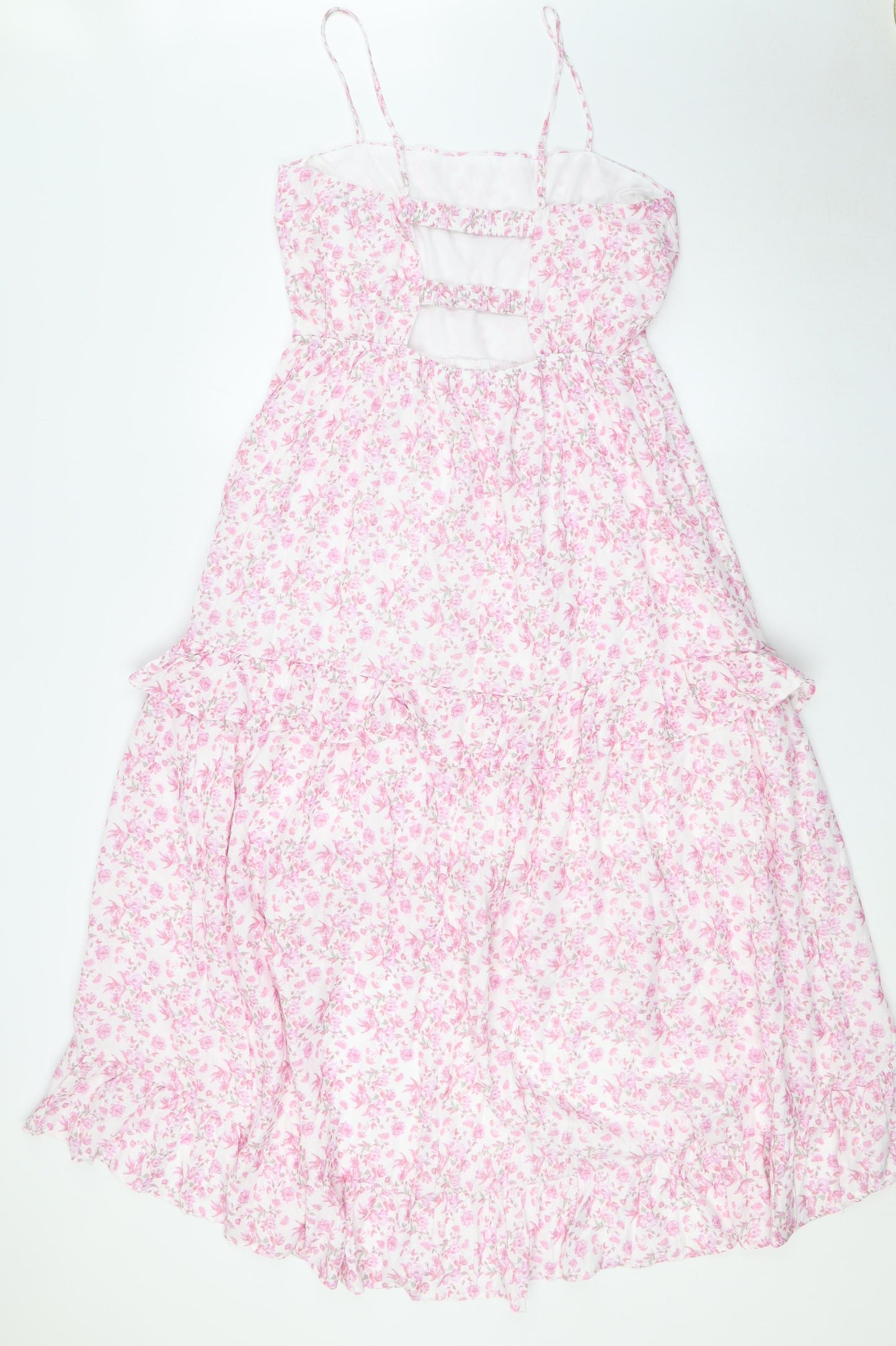 Trixxi Womens Pink Floral Rayon A-Line Size L Square Neck - Tiered