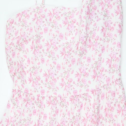 Trixxi Womens Pink Floral Rayon A-Line Size L Square Neck - Tiered