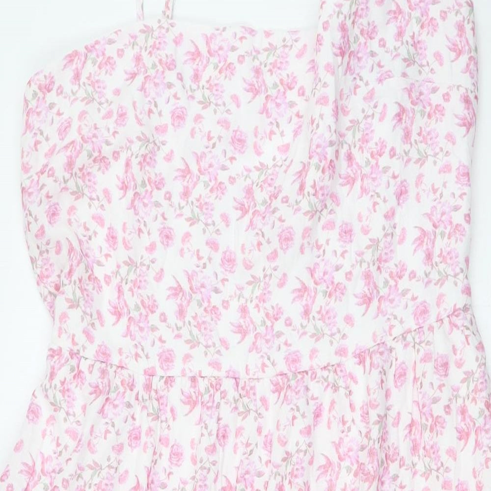 Trixxi Womens Pink Floral Rayon A-Line Size L Square Neck - Tiered