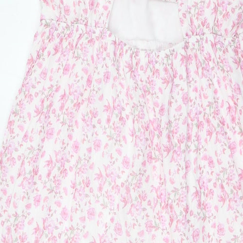 Trixxi Womens Pink Floral Rayon A-Line Size L Square Neck - Tiered