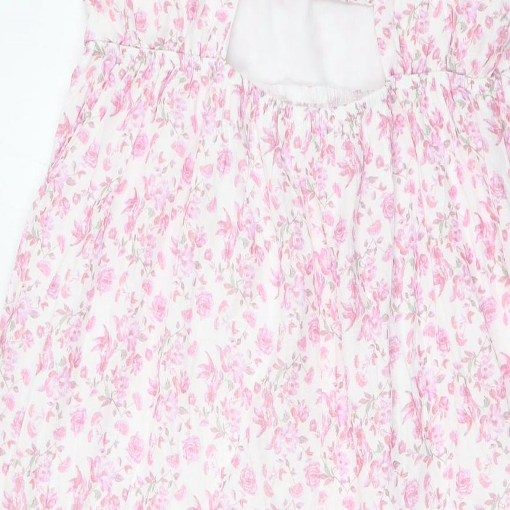 Trixxi Womens Pink Floral Rayon A-Line Size L Square Neck - Tiered