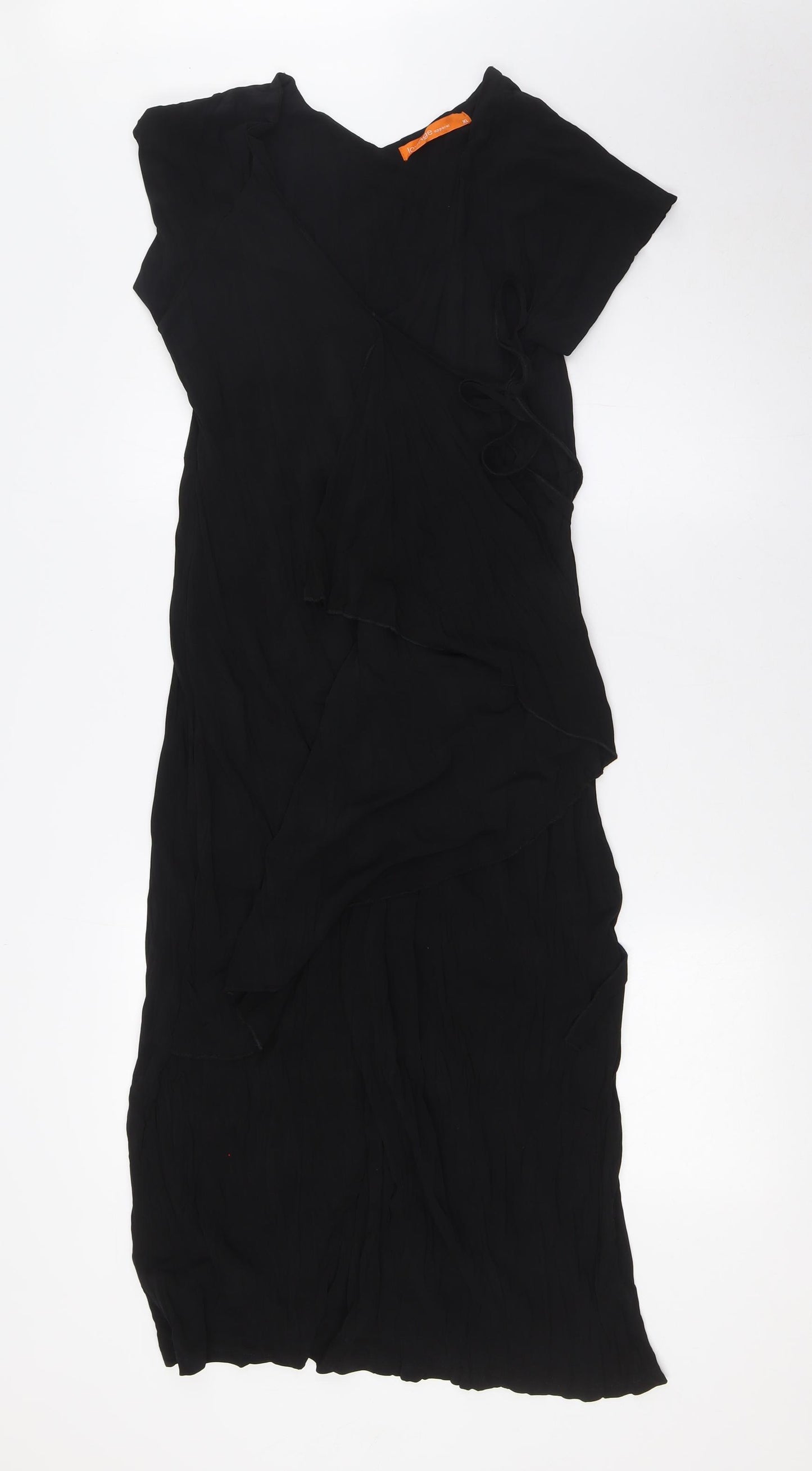 LOUNGE APPARL Womens Black Polyester Wrap Dress Size XL V-Neck Tie