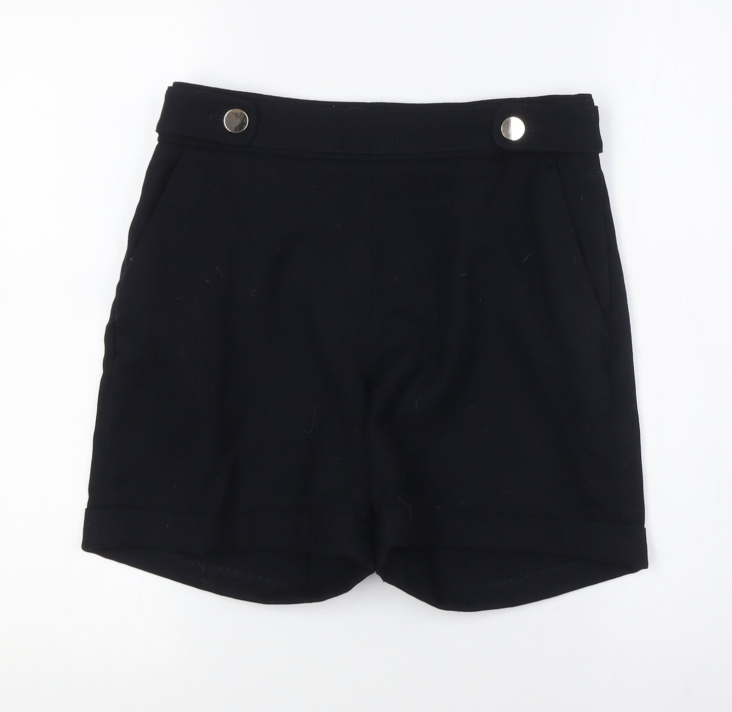 H&M Womens Black Polyester Basic Shorts Size 8 L5 in Regular Zip - Smart