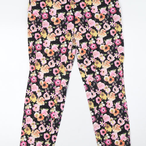 Divided by H&M Womens Multicoloured Floral Cotton Trousers Size 10 L27 in Regular Zip