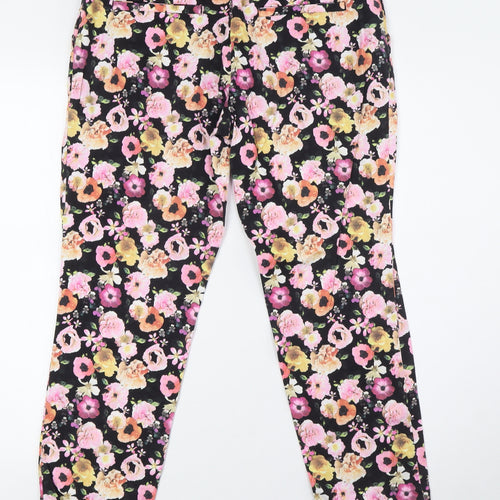 Divided by H&M Womens Multicoloured Floral Cotton Trousers Size 10 L27 in Regular Zip