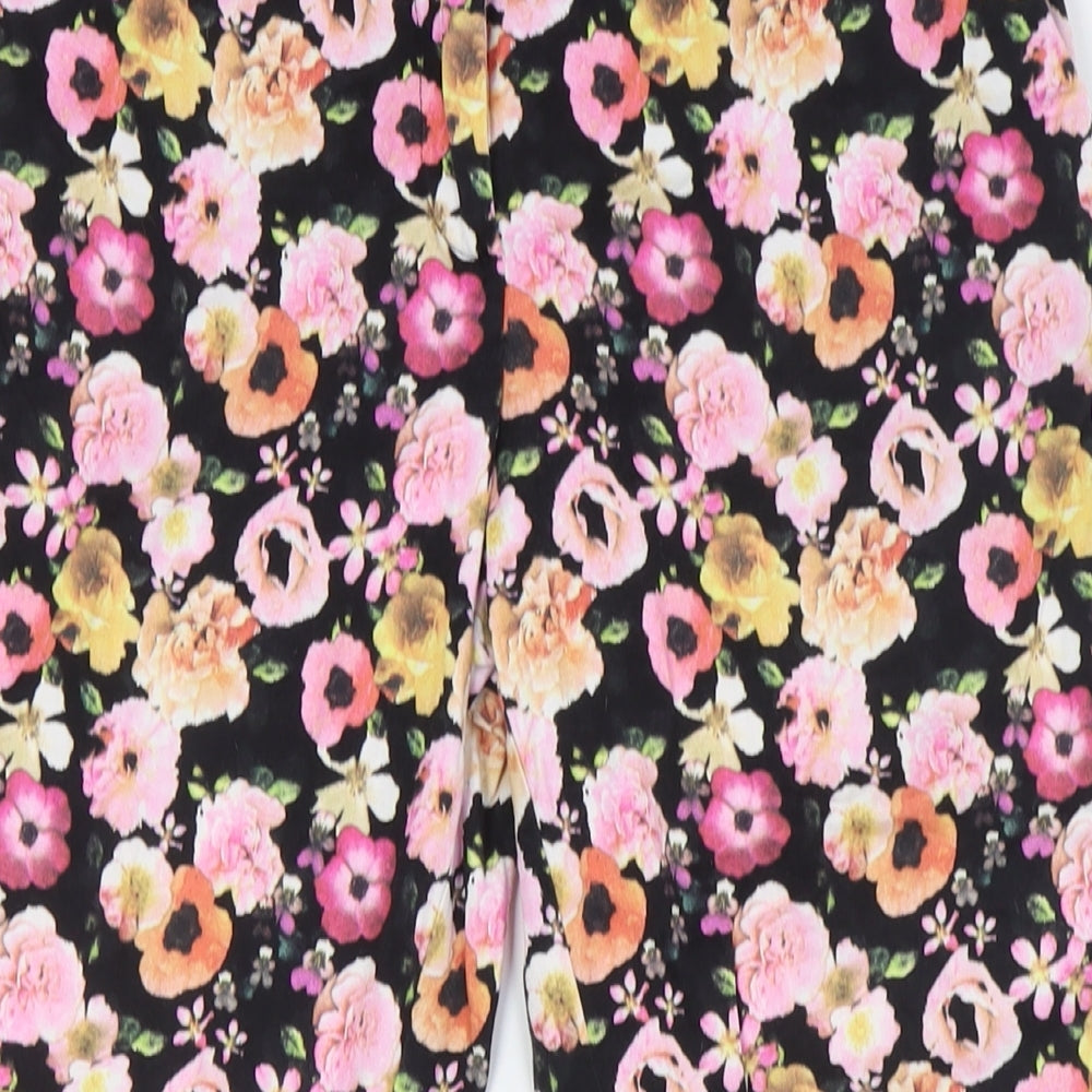 Divided by H&M Womens Multicoloured Floral Cotton Trousers Size 10 L27 in Regular Zip