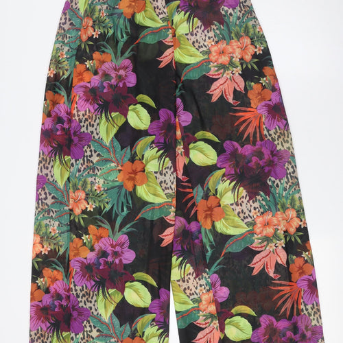 Missguided Womens Multicoloured Floral Polyester Trousers Size 6 L32 in Regular - Sheer, Elasticated Waist