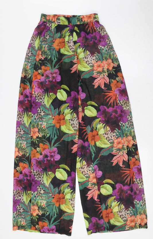 Missguided Womens Multicoloured Floral Polyester Trousers Size 6 L32 in Regular - Sheer, Elasticated Waist