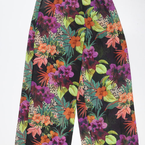 Missguided Womens Multicoloured Floral Polyester Trousers Size 6 L32 in Regular - Sheer, Elasticated Waist