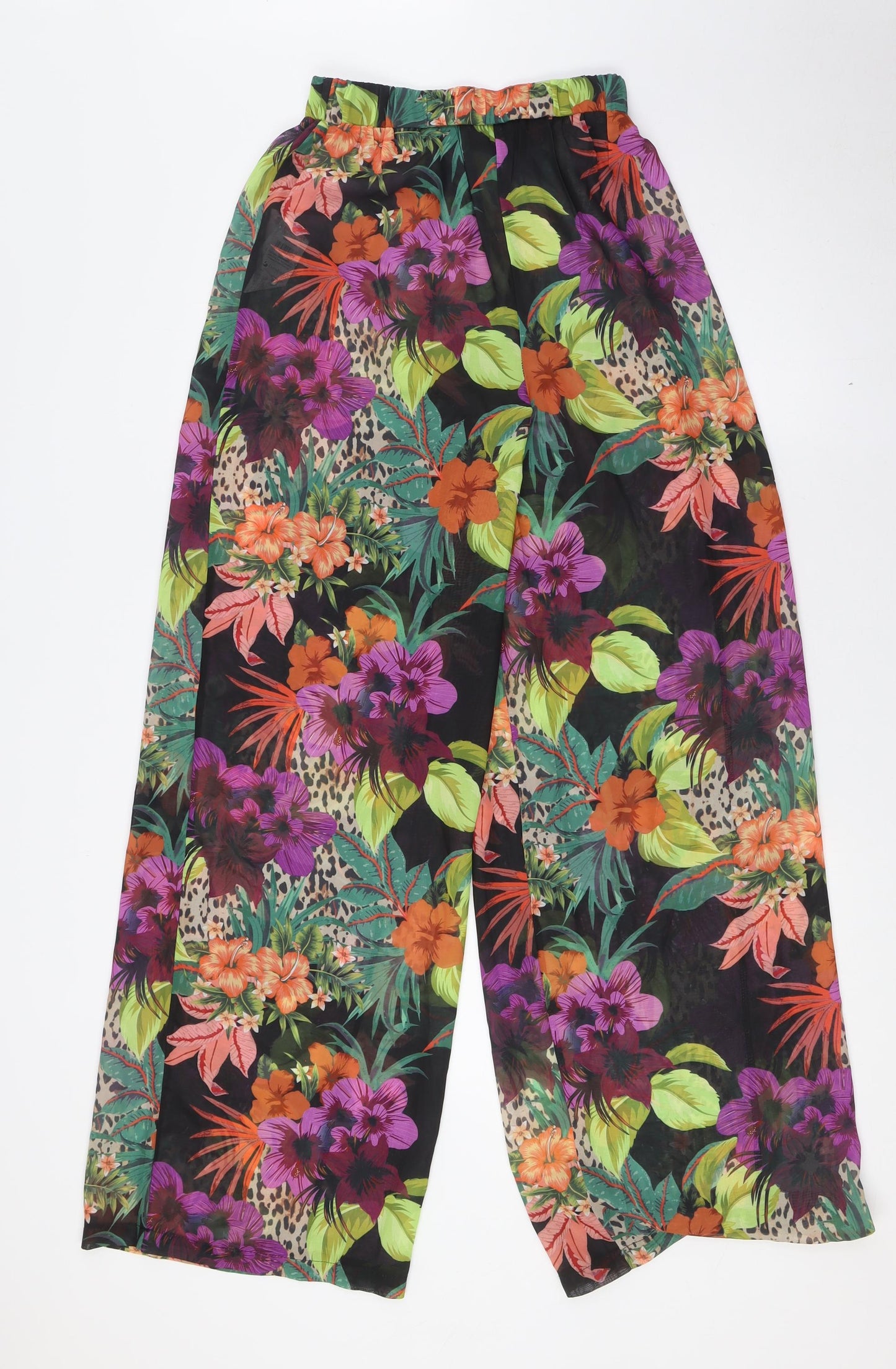 Missguided Womens Multicoloured Floral Polyester Trousers Size 6 L32 in Regular - Sheer, Elasticated Waist