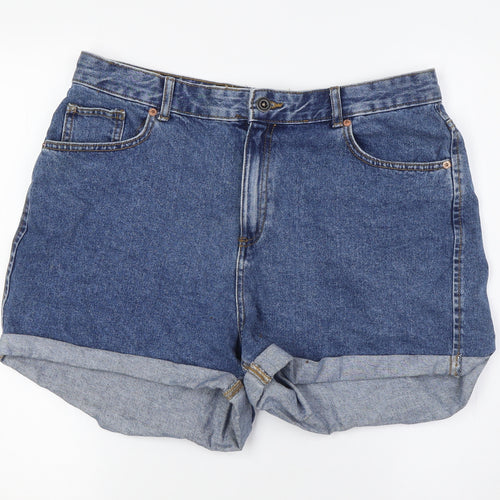 Denim & Co. Womens Blue Cotton Basic Shorts Size 16 L3 in Regular Zip - Turn Ups