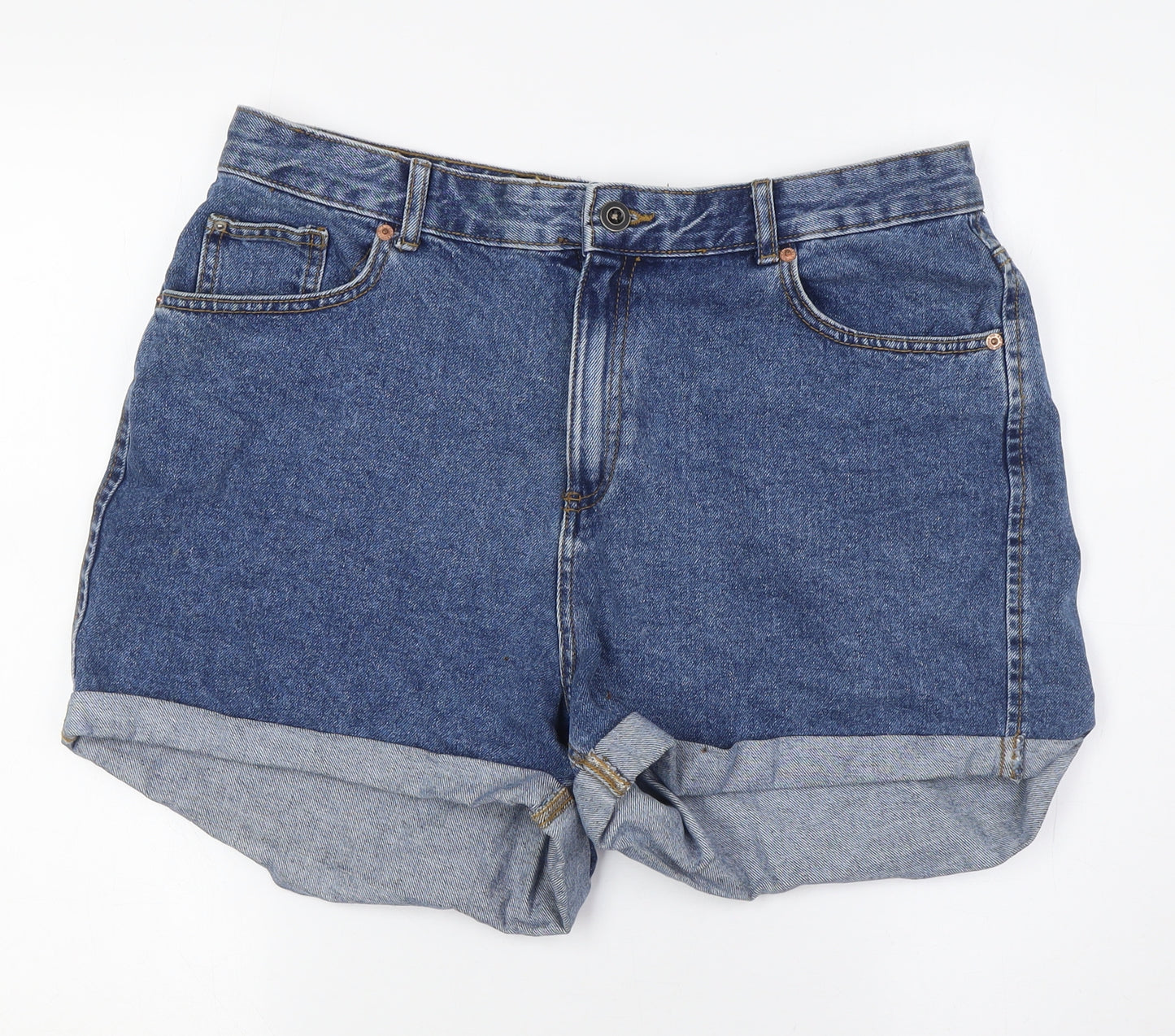 Denim & Co. Womens Blue Cotton Basic Shorts Size 16 L3 in Regular Zip - Turn Ups