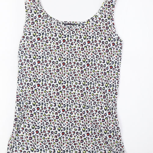 Marks and Spencer Womens Multicoloured Animal Print Cotton Basic Tank Size 10 Round Neck
