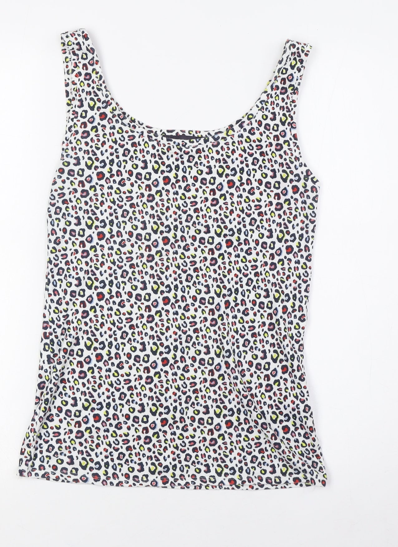 Marks and Spencer Womens Multicoloured Animal Print Cotton Basic Tank Size 10 Round Neck