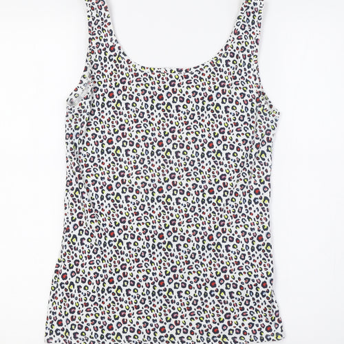 Marks and Spencer Womens Multicoloured Animal Print Cotton Basic Tank Size 10 Round Neck