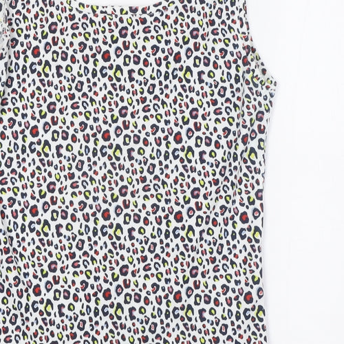 Marks and Spencer Womens Multicoloured Animal Print Cotton Basic Tank Size 10 Round Neck