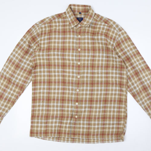 Crewfield Mens Beige Check Cotton Button-Up Size M Collared Button