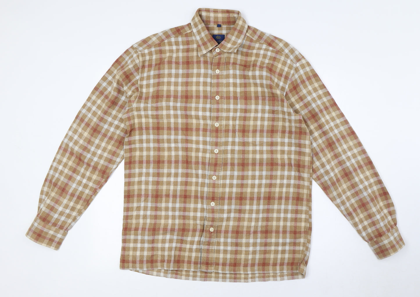 Crewfield Mens Beige Check Cotton Button-Up Size M Collared Button
