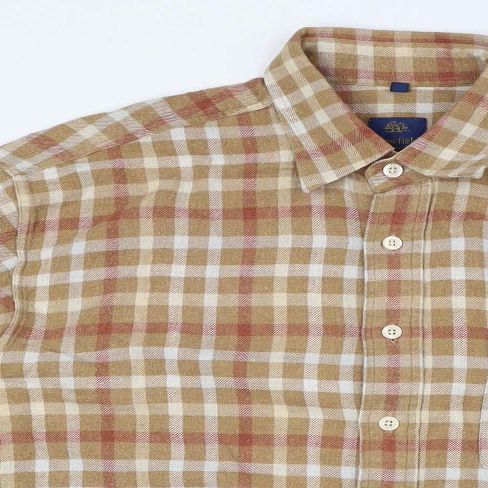 Crewfield Mens Beige Check Cotton Button-Up Size M Collared Button