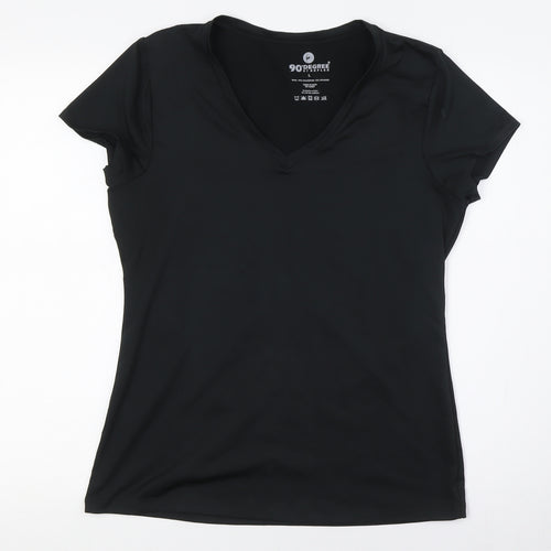 90 Degree Womens Black Polyester Basic T-Shirt Size L V-Neck
