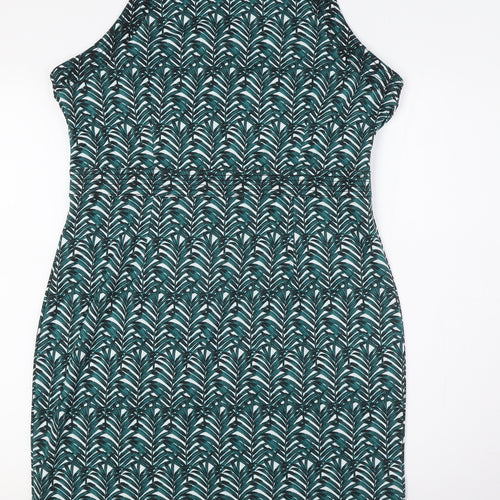 H&M Womens Green Polyester Pencil Dress Size L Round Neck Zip - Leaves