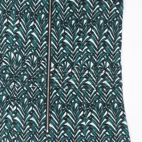 H&M Womens Green Polyester Pencil Dress Size L Round Neck Zip - Leaves