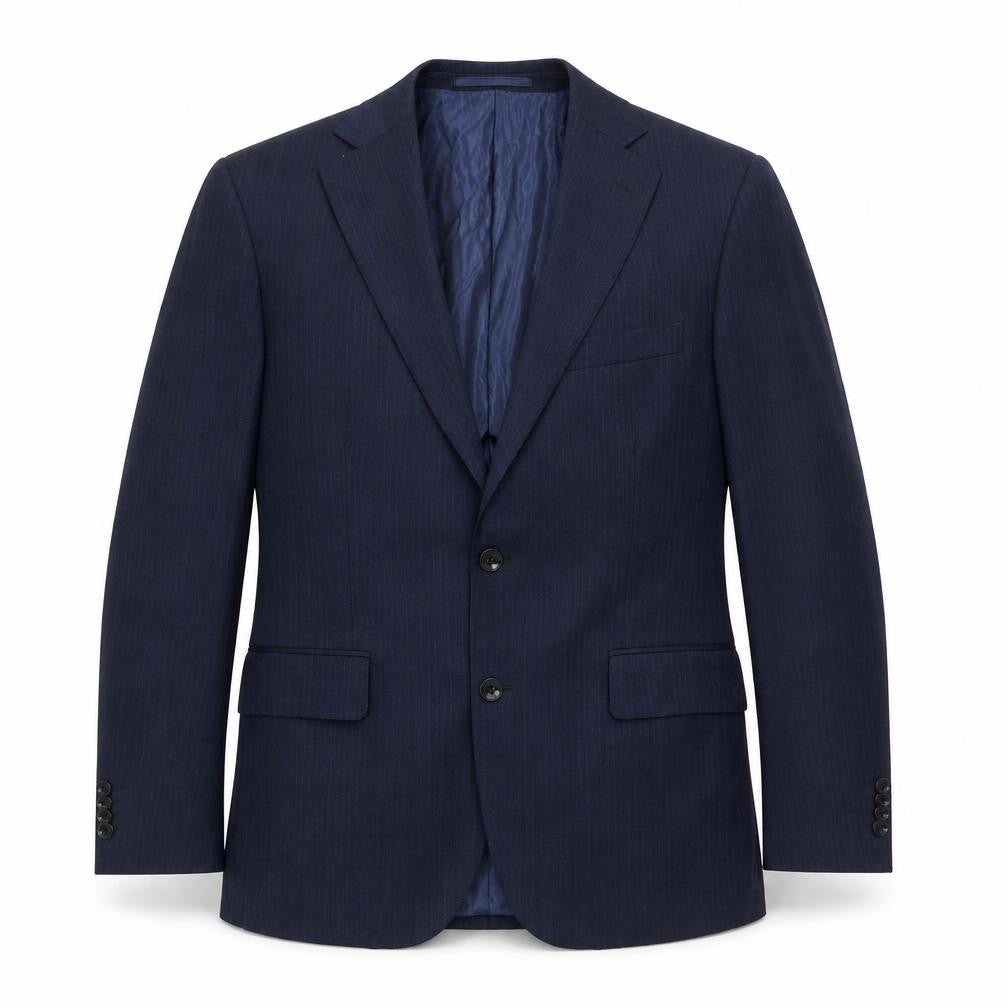Front view of Marks & Spencer men’s blue wool jacket suit jacket, size 38, regular