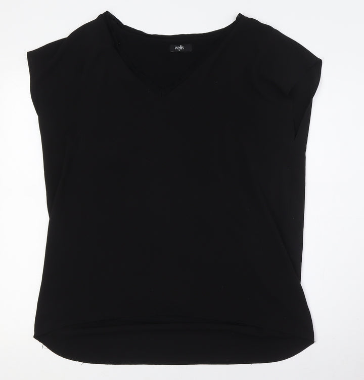 Wallis Womens Black Polyester Basic T-Shirt Size M V-Neck