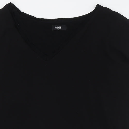 Wallis Womens Black Polyester Basic T-Shirt Size M V-Neck
